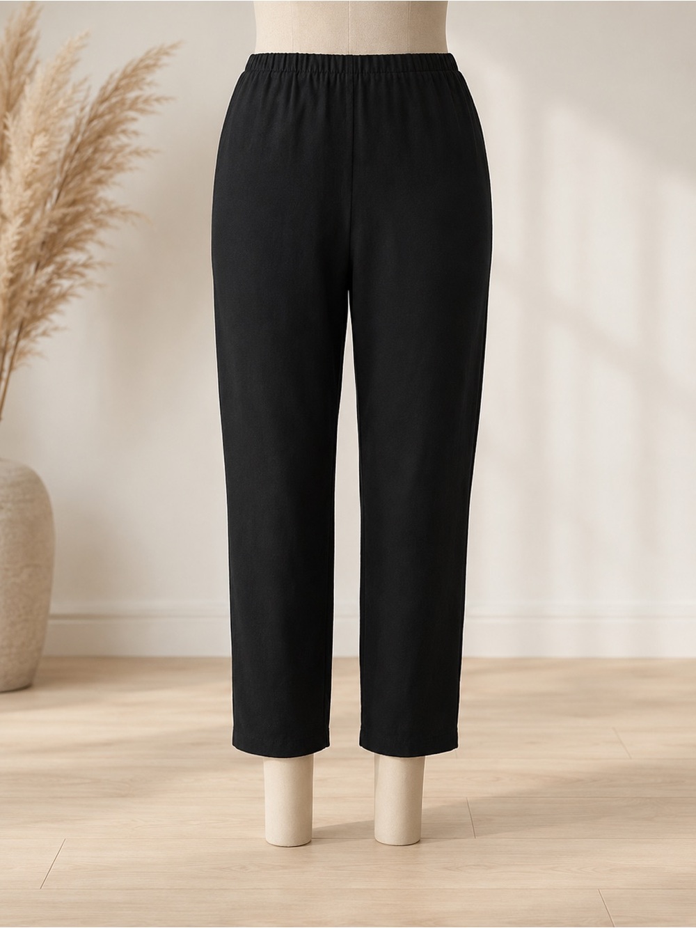 cut loose Black Elastic Waist Cropped Pants